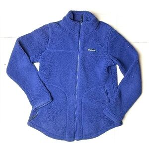 Columbia Womens Small Sherpa Fleece Jacket Blue Full‎ Zip Raglan Outdoor Spring